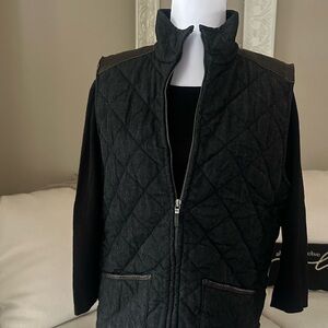RALPH LAUREN JEANS CO. Quilted Zip  Front Vest with Leather Black Brown Size L